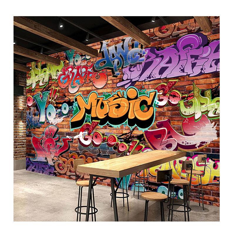 Graffiti Mural 3d Art Embossed Brick Wallpaper Cafe Bar Restaurant Wall Wallpaper
