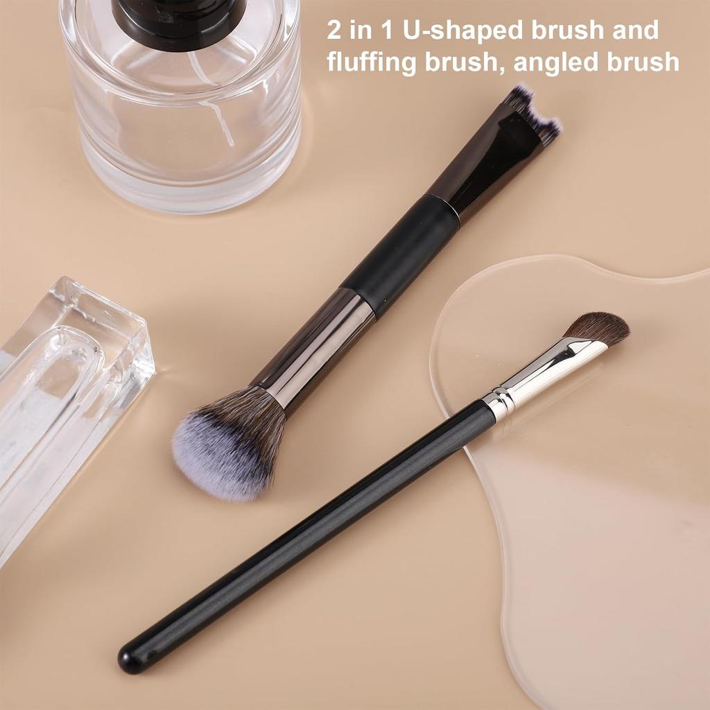 2pcs Nose Contour Brushes Set, 2-in-1 U-Shaped Fluffy & Angled Tilt Brush for Precise Nose Sculpting, Highlighting, Defining, Seamless Contouring for