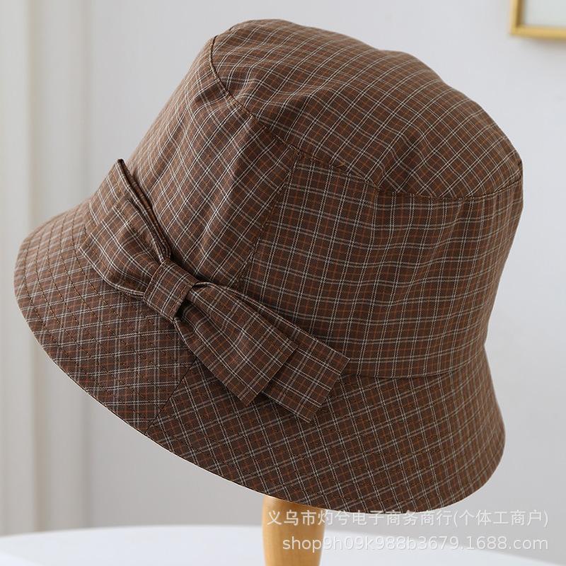 Bucket Hat Bow Tie Plaid Bucket Hat Spring Summer Autumn Windproof Versatile Adult Women's Hat Classic On the New