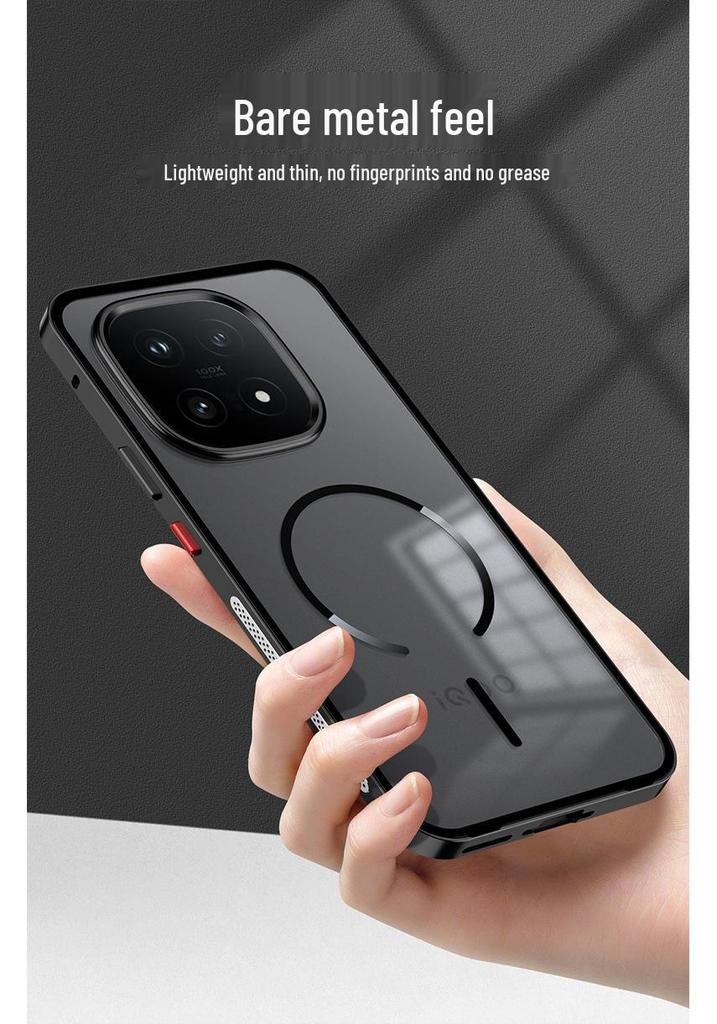 IQOO15 Cooling Metal Frame Phone Case: Snap-On Hard Shell with Frosted Back & Magnetic Ring