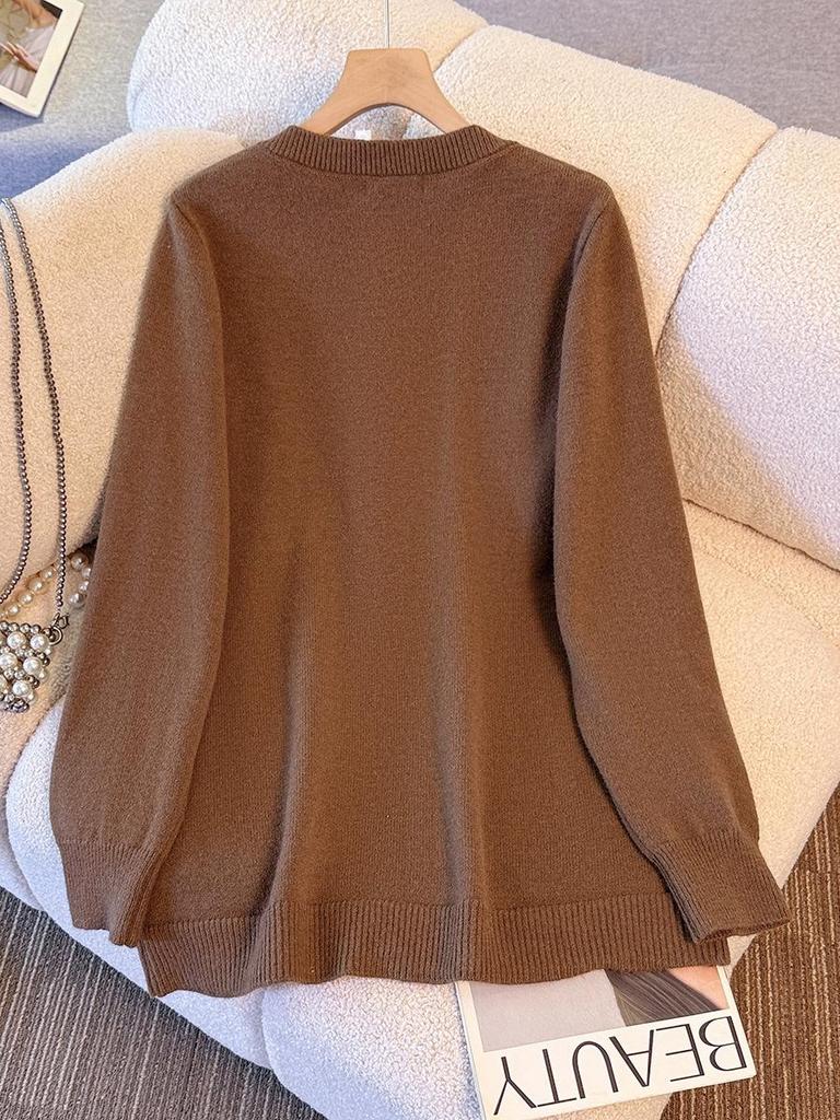 Plus Size Women's Winter Rhinestone V-neck Sweater: Stylish Layered Outerwear for 130-350 Jin