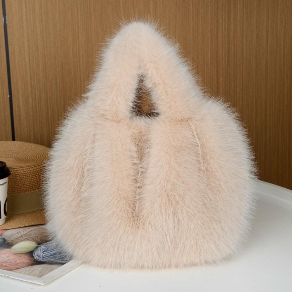 Fashion Lightweight Women'S Handbag Fox Fur Simulation Large Capacity Bucket Bag Soft Solid Color Tote Bag Women