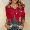 Women's T Shirt CHristmas Print 3/4 Sleeve Daily Weekend Fashion Basic V- Neck Regular Top