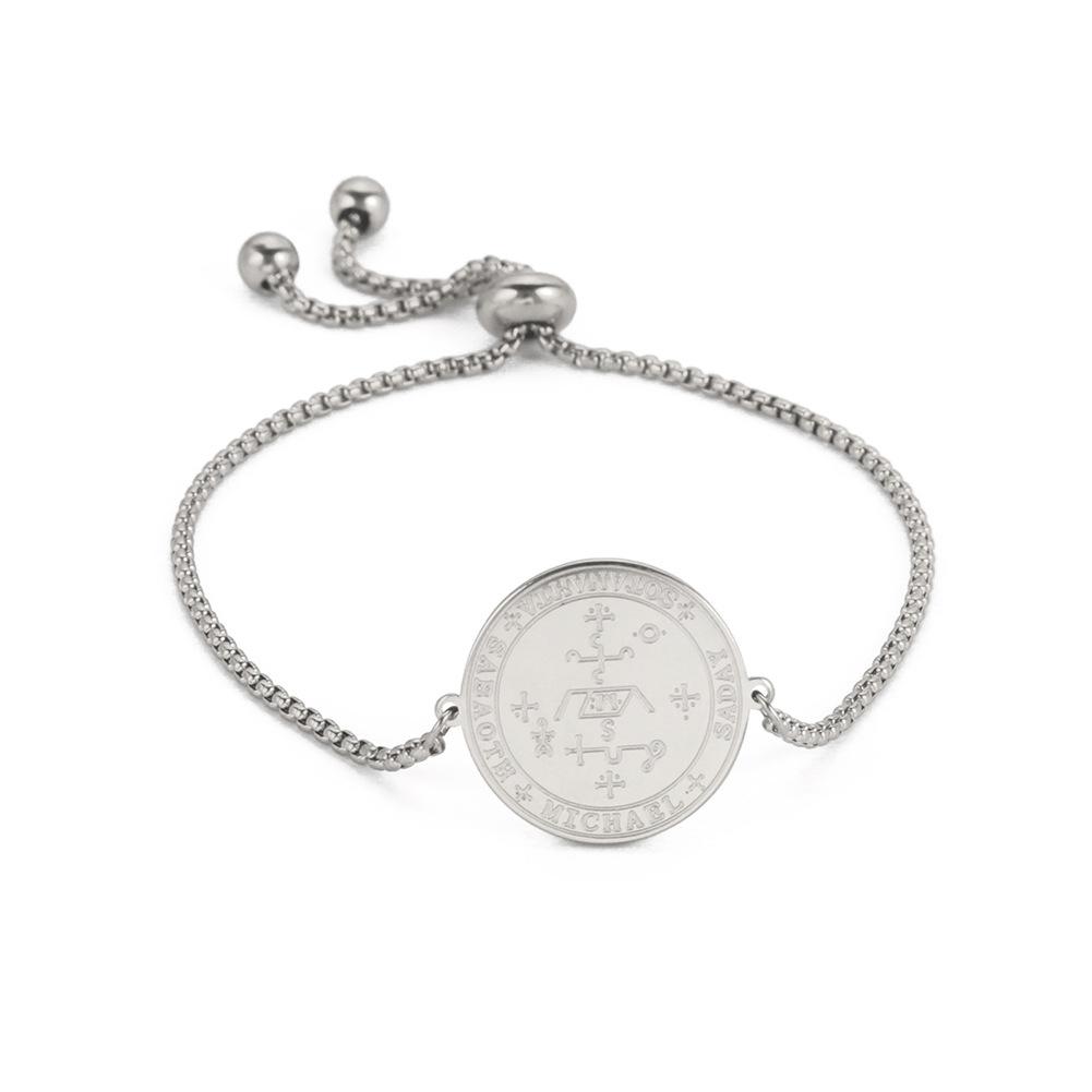 

Titanium Steel Double Sided Round Solomon Pendant Bracelet Personalized Retro Trendy Jewelry