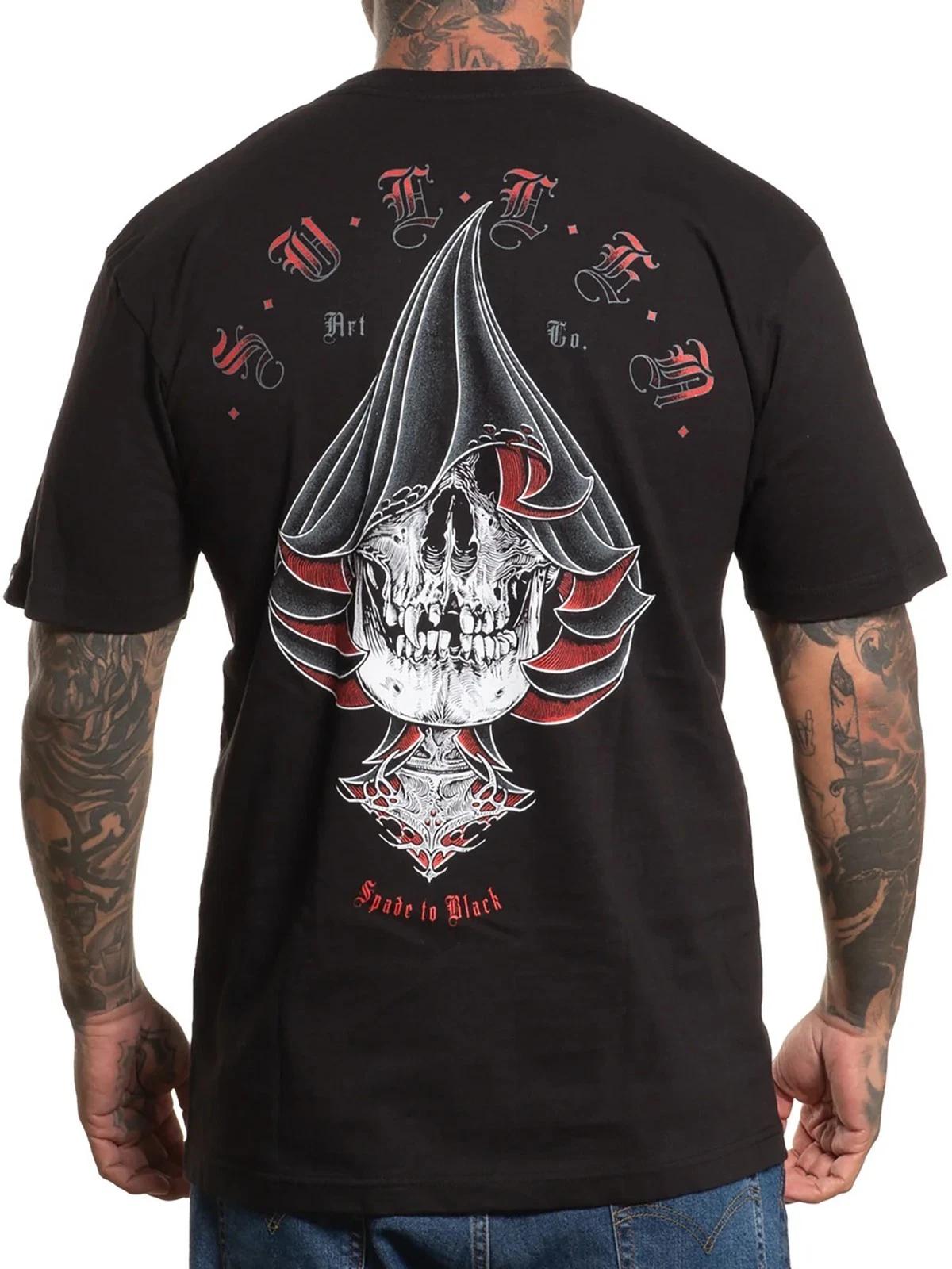 Sullen Men s Spade to Black Short Sleeve Standard T-shirt Tattoo Skull Cards Tee S