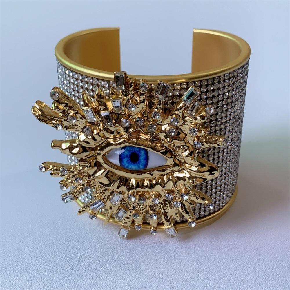 Full Rhinestone Demon's Eye Bracelets Metal Geometric Cuff Bangles  Decoration