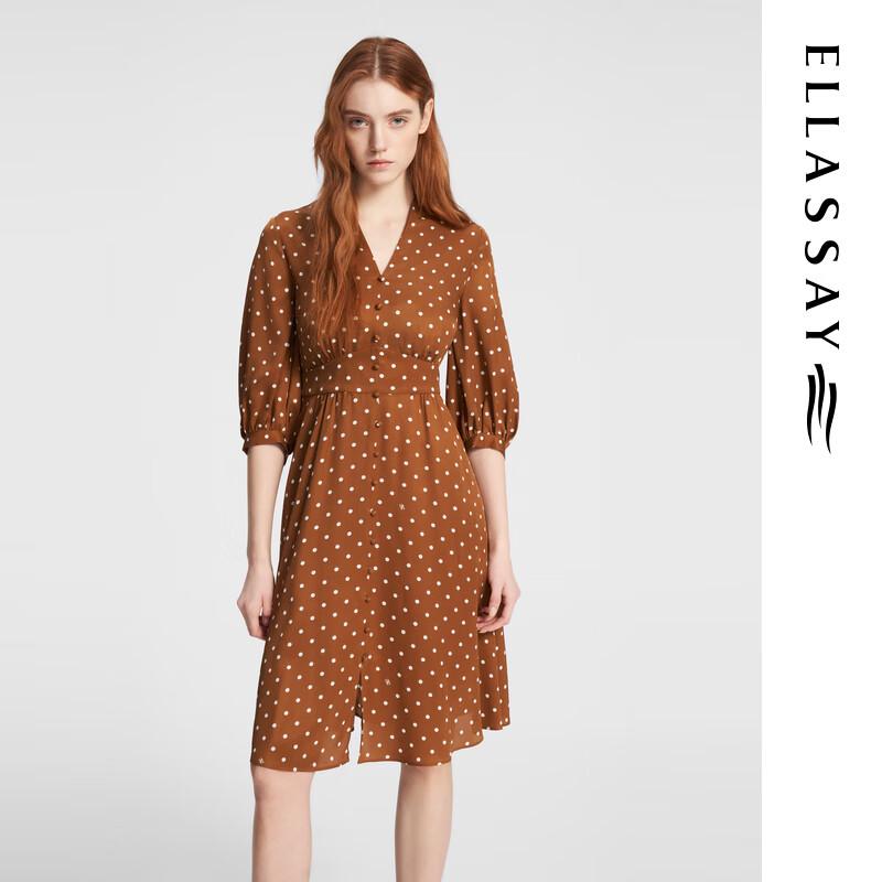 ELLASSAY Women's Elegant Silk Polka Dot Midi Dress
