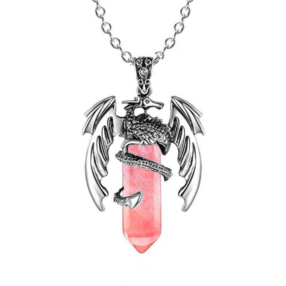 

Natural Crystal Animal Dragon Pendant Pterosaur Necklace Women Men Stainless Steel Chain Hexagonal Raw Quartz Lucky Jewelry Gift арбуз красный
