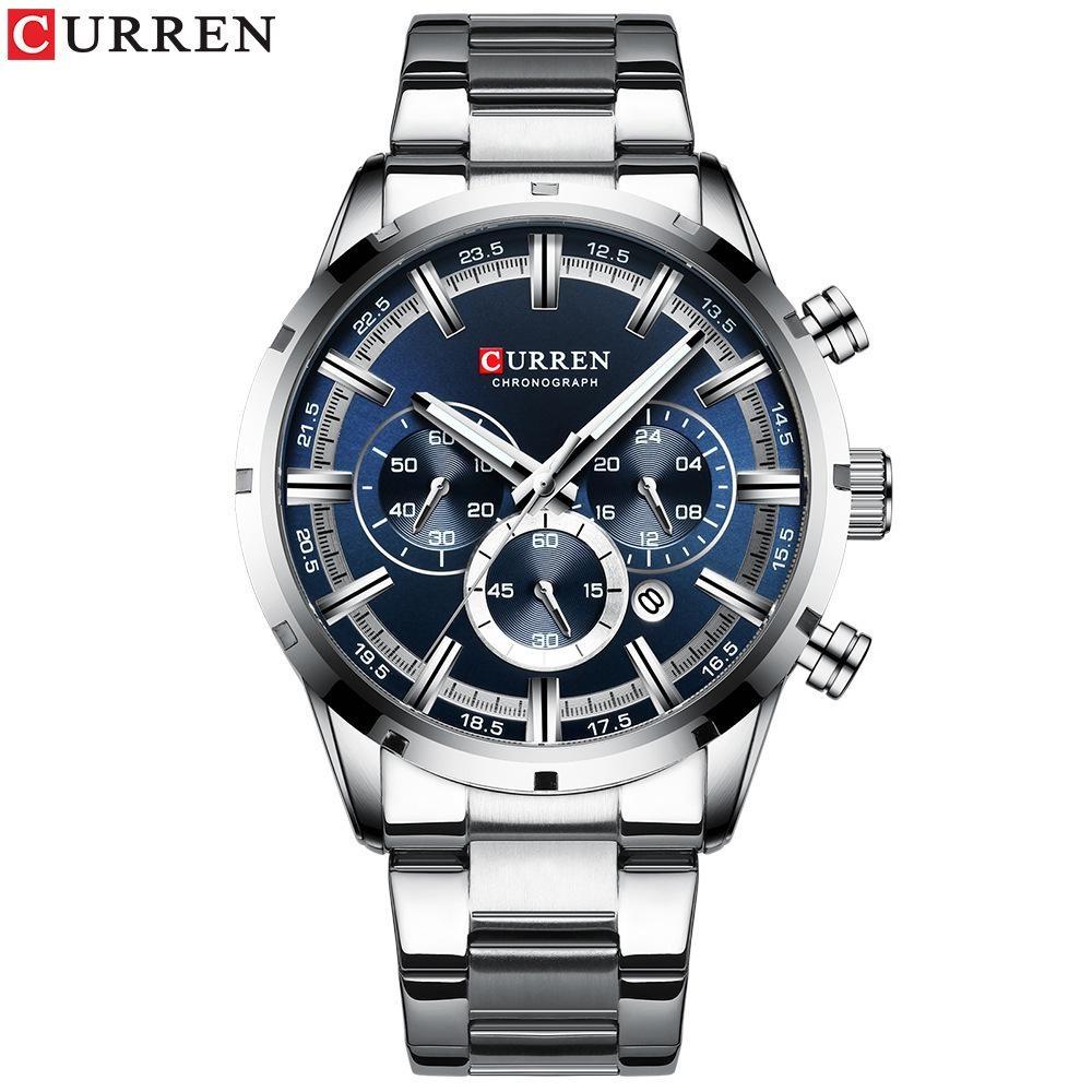 CURREN Sports Watch Unique Design Stainless Steel Automatic Date Chronograph Men's Fashion Casual Quartz Watches