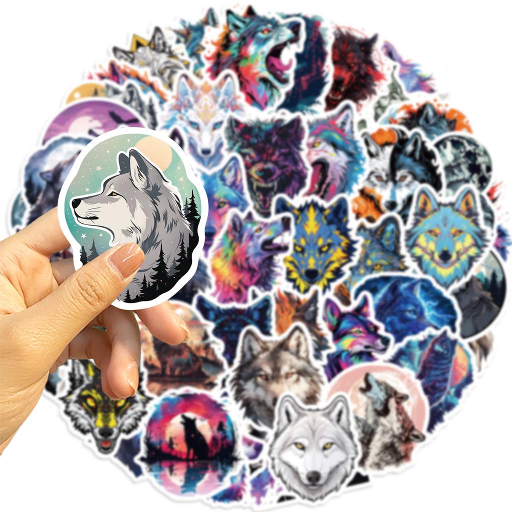 50PCS New Trendy Cartoon Wolf Graffiti Sticker Helmet Cup Car DIY Waterproof PVC  Reward Sticker Cartoon DIY Decal