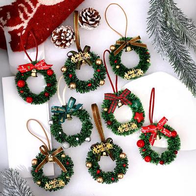 Christmas Decoration Festive Mini Christmas Wreath with Bow Bell Artificial Greenery Decoration for Tree Door Wall Holiday Home
