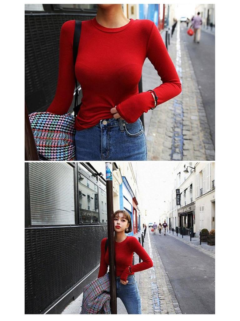Korean Dongdaemun Slimming Long-Sleeve Figure-Flattering Women's Base Layer Top with Same-Day Delivery