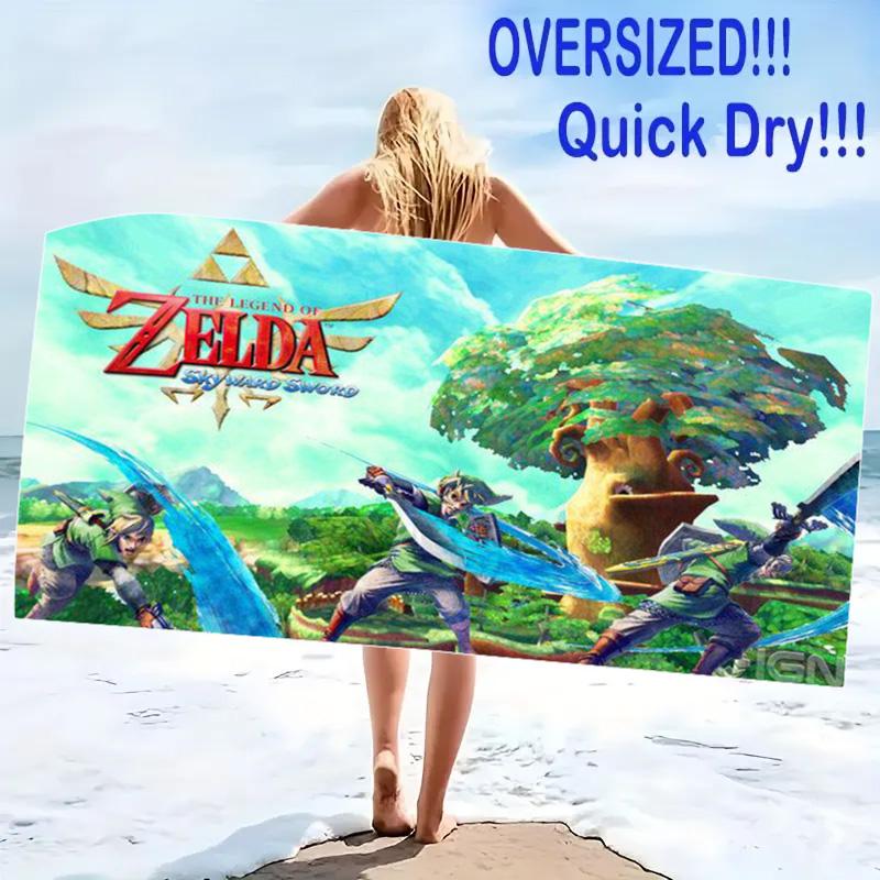 Game Legend of Zelda Print Beach Towel, Large Soft Quick Dry Towel for Beach Camping Swimming
