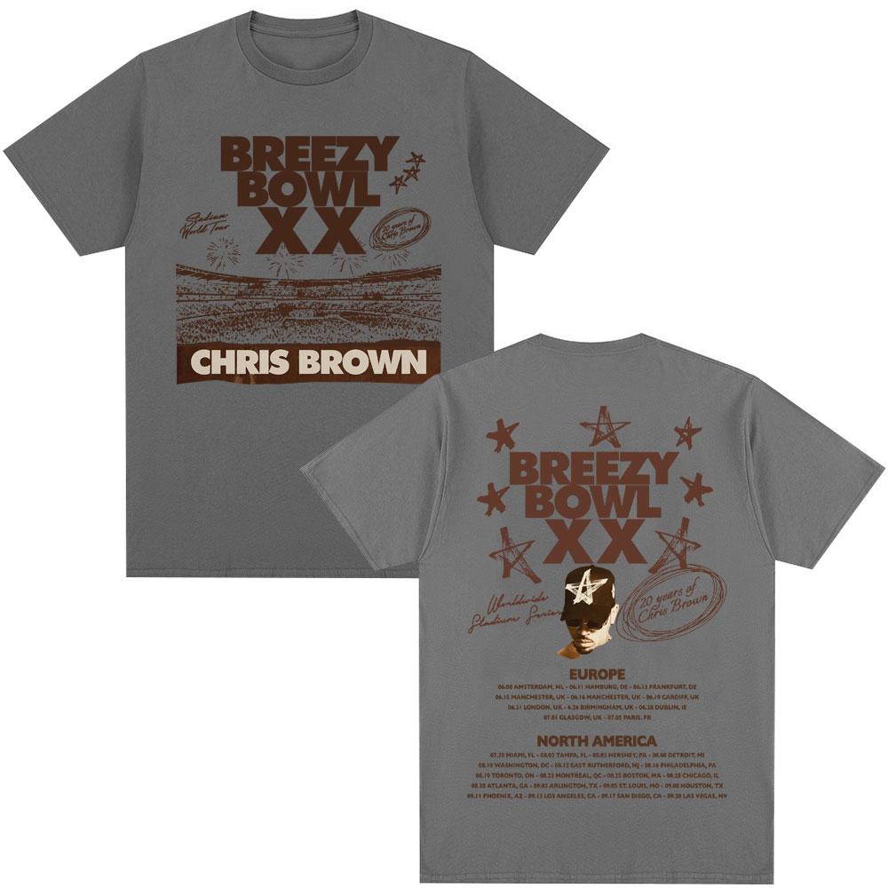 Rapper Chris Brown Breezy Bowl XX Tour 2025 T Shirt Men's Hip Hop Retro Short Sleeve Oversized Cotton Casual T-shirt Streetwear
