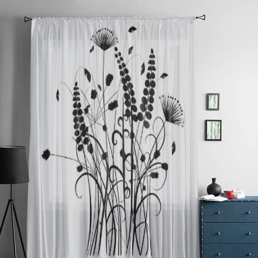 Florale abstrakte schwarz-weiße Tüllvorhänge für Wohnzimmer, durchsichtiger Vorhang, Schlafzimmer, Schleier, Organza, dekorative Fensterdekorationen