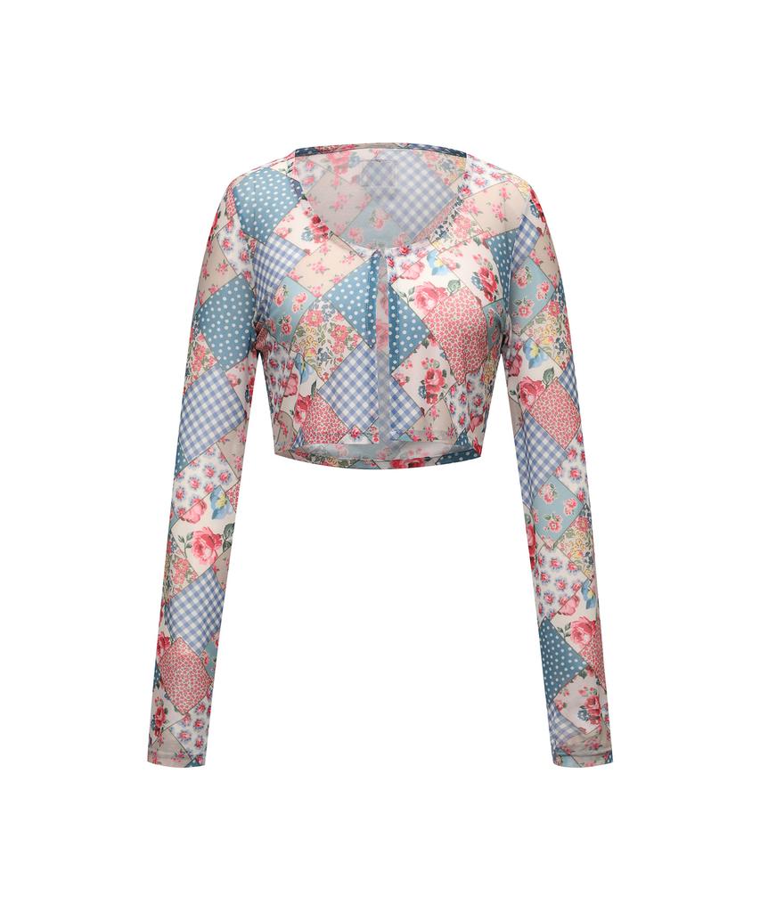 Lupeulupeu Mesh Cover-Up Cardigan [Bohemian Patchwork Sky Blue]