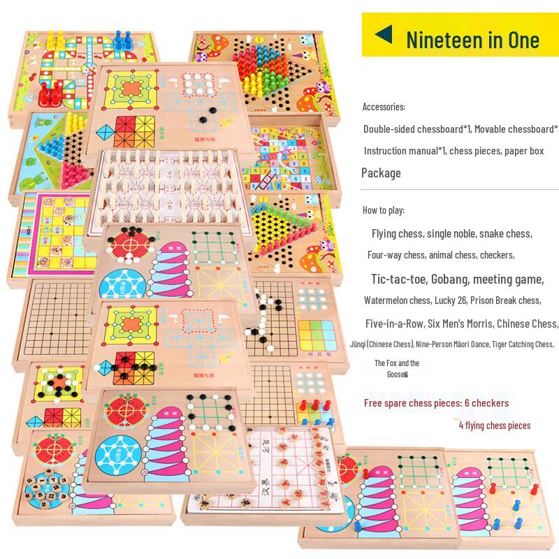 Brangdy Kids Beech Wood Multi-Game Board Set