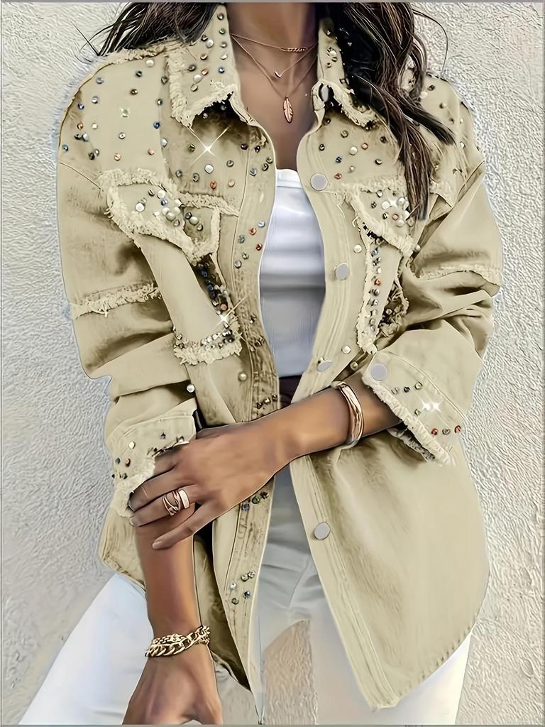 Cross 2026 Women's Magic Spinning Pearl-Embellished Denim Jacket
