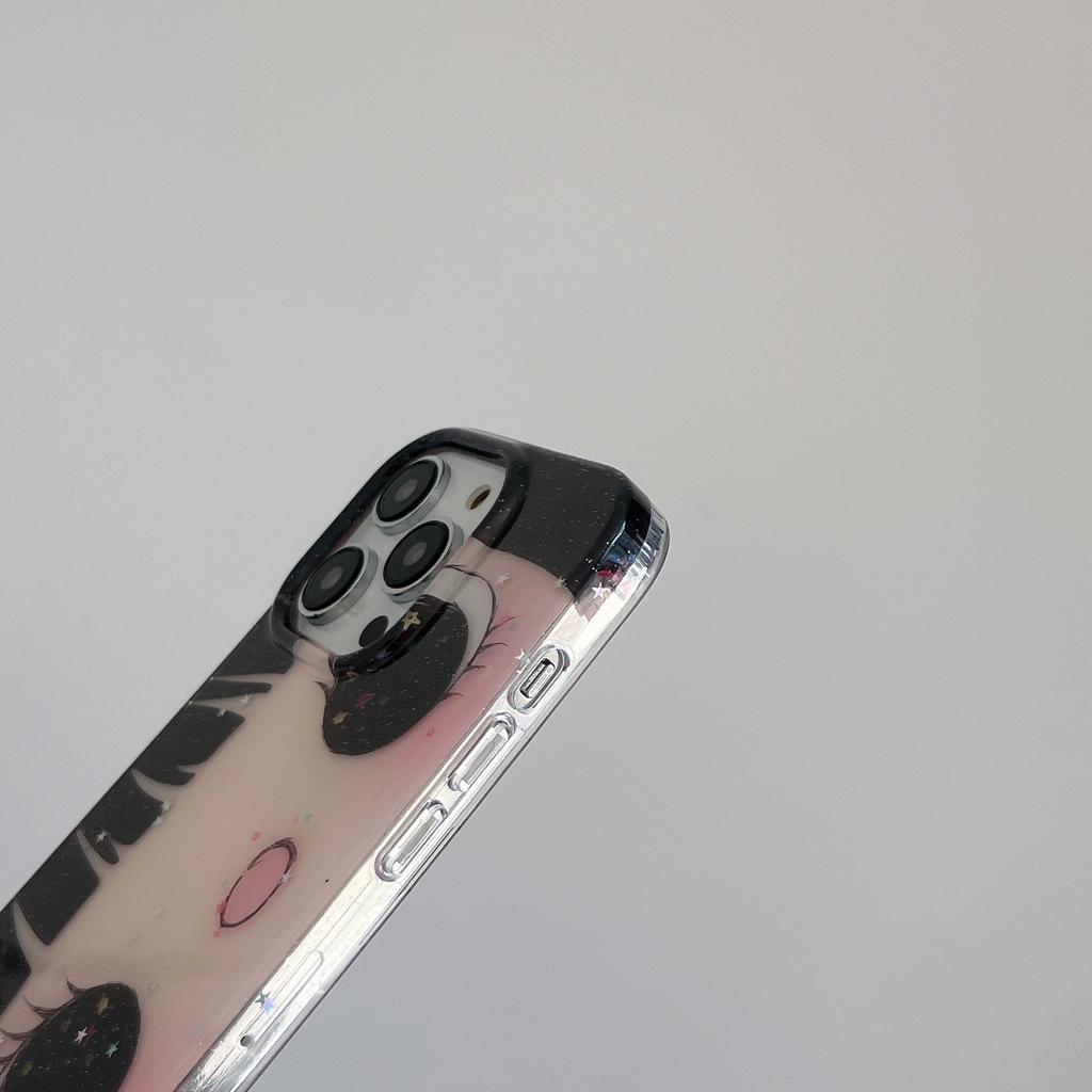 Dromerige INS Glanzende Grote Ogen Strip Meisje Schattige Telefoonhoesje Voor IPhone 17 16 15 14 13 12 11 Pro Max Plus INS Eenvoudige Cover