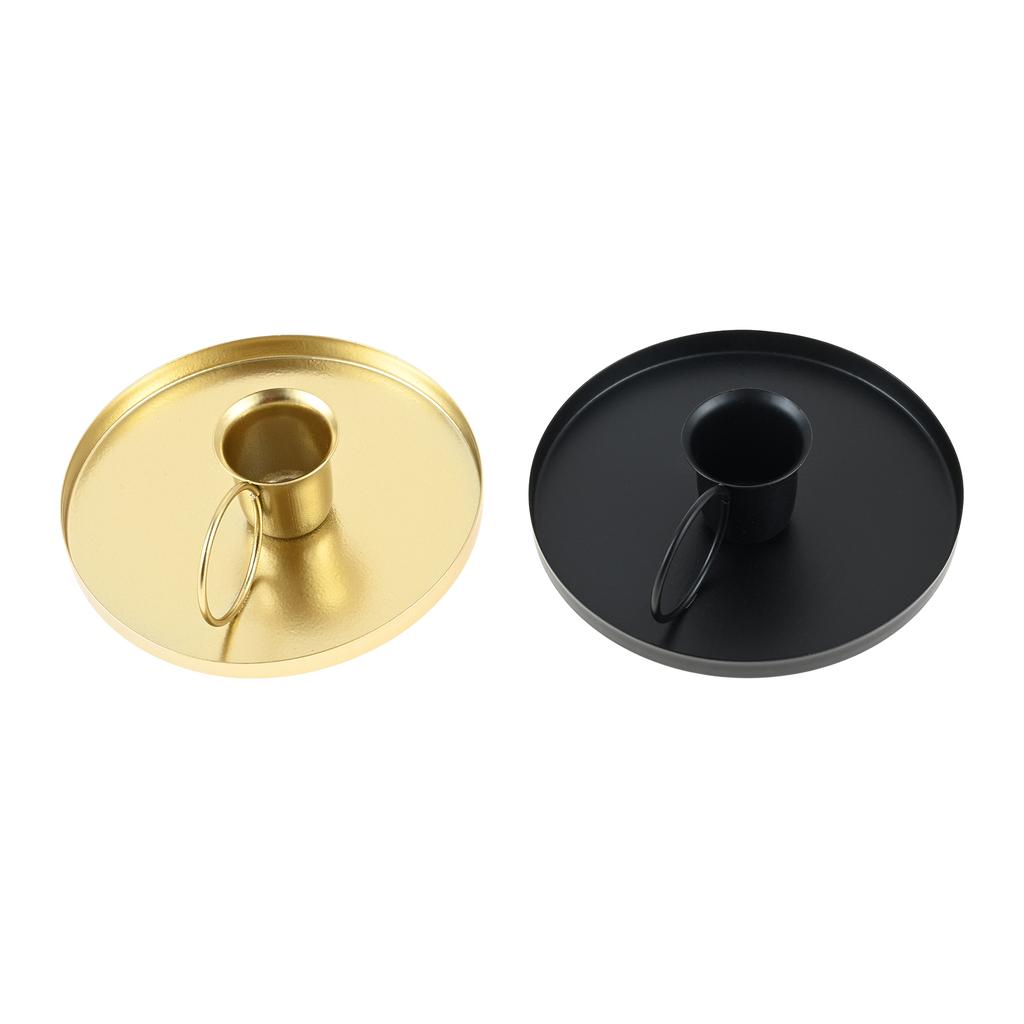 Gold Black Iron Candle Holder with Handle Round Candlestick Stand Home Dining Table Wedding Decorations Birthday Christmas Gift