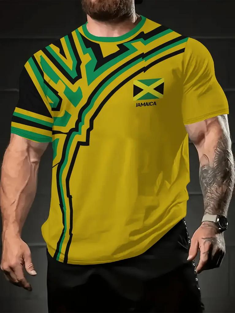 Jamaican Flag Hummingbird 3D Printed Men's Short-Sleeved T-Shirt - Patriotic Casual Streetwear Shirt