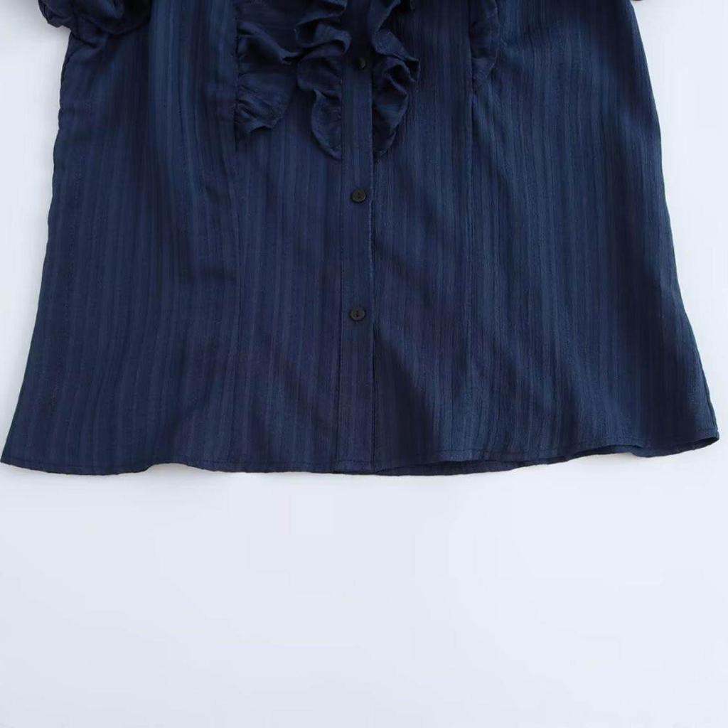 European and American Style, New Women's Clothing, Fashionable and Versatile Temperament, Textured Ruffle Edge Horn Sleeve Shirt