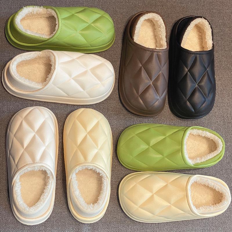 Women's Plush Cotton Winter Slippers with Heels & Men's Thick-Soled Soft Home Slippers for Outdoor Wear