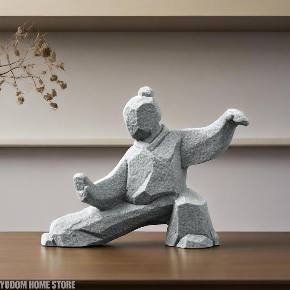 Tai Chi Master Figurine Creative Chinese Style Stone Statue Tabletop Decorations Tea Pet for Tea Lovers Home Office