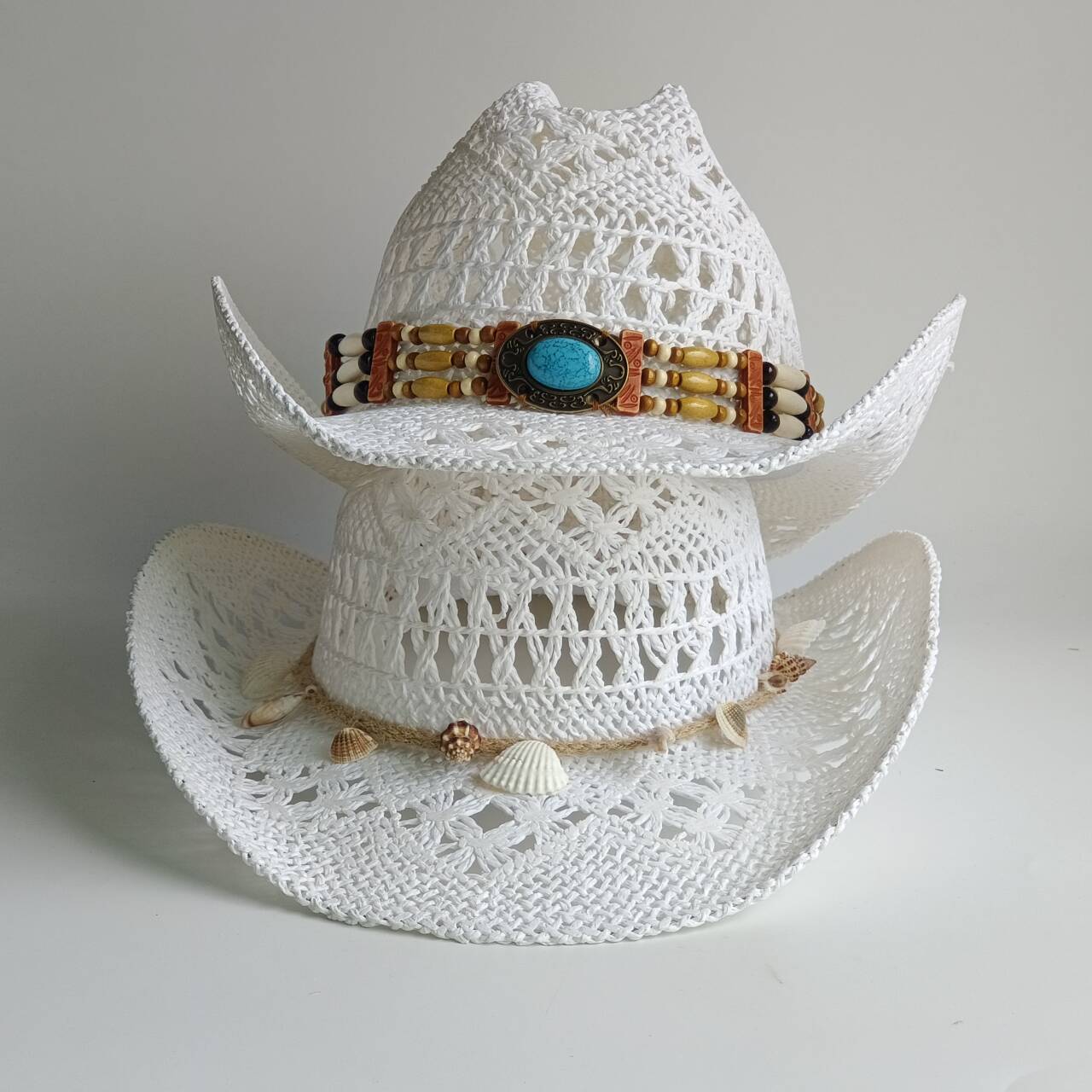 My Extreme Outdoor Activities Women's Summer Cowboy Hats Bohemian Shell Straw Hat Beach Men Out Western Wide Brim Sun Hat Chapeau Cowboy 55-58Cm