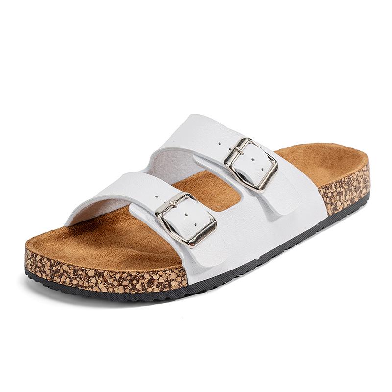 Birkenstock Unisex Cork Leather Double-Buckle Flip Flops: Retro, Thick-Soled, Outdoor Half-Slippers for Men and Women