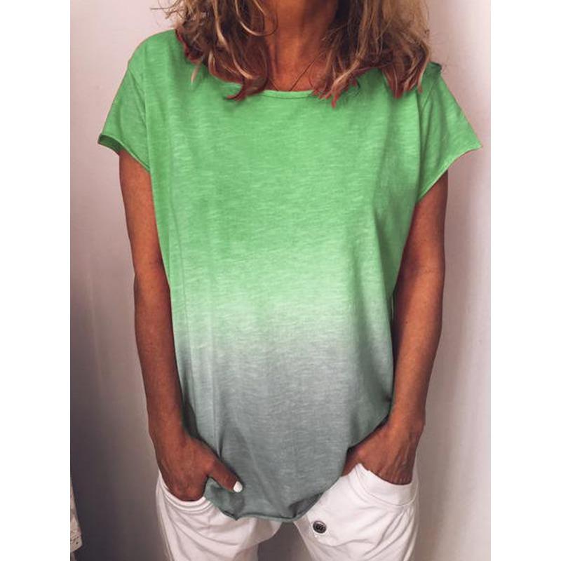 Sommerliche lässige Damen-T-Shirts mit Farbverlaufdruck, Kurzarm, Rundhalsausschnitt, Damen Streetwear, übergroßer Outdoor-Pullover