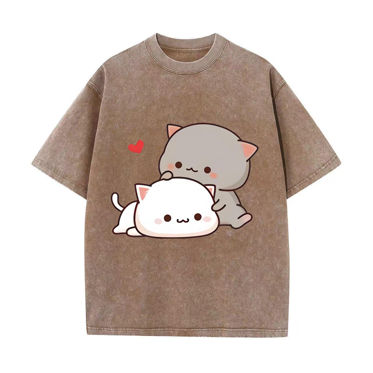 

Футболка с аниме Kawaii Girl, флисовая футболка Harajuku, свободный повседневный свитер, милая парная футболка для подарка на День святого Валентина, винтажная футболка в стиле ретро с эффектом потертости S
