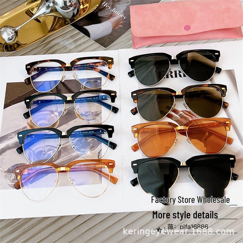 

2024 Чжан Юаньин Кошачий глаз Очки для близорукости - Стиль китайского тренд-блогера Black Silver Frame with Black Lens