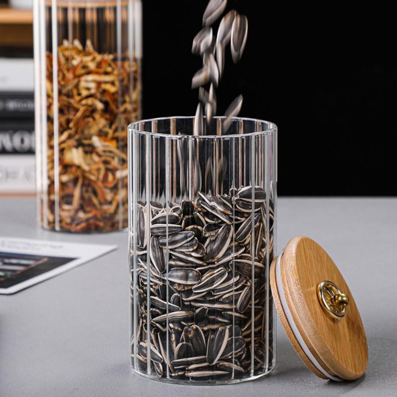 Clear Glass Storage Jar Candy Jar with Lid Creative Copper Ring Dried Fruit Snack Striped Glass Bottle Kitchen Storage Container