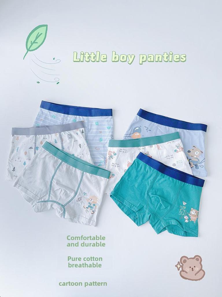 Children's Summer Cotton Boxer Briefs (Class A) for Boys Aged 9-12 - No Pinch Design.