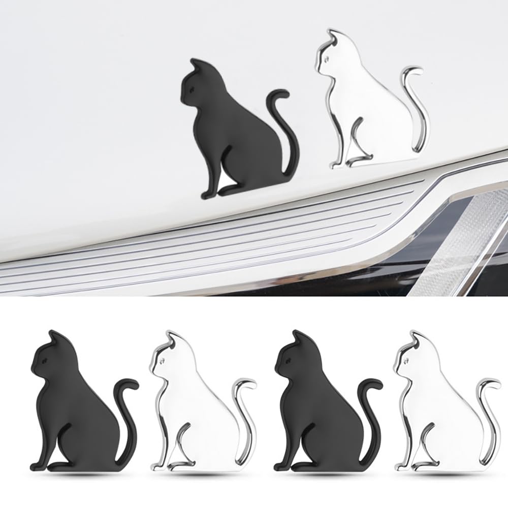 Car Emblem, Pack of 2, 3D Metal, Waterproof, Cat Shape, Parts, Decoration, Removal, Car
