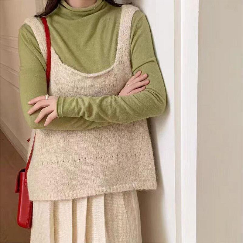 WTEMPO Square Collar Knitted Vests Women's Autumn Winter Solid Color Casual Sweaters Kntwear Elegant Sleeveless Pullovers