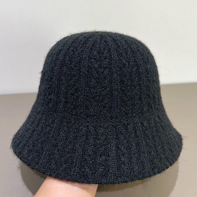 Retro Jednobarevný Klobouk Bucket Dámský Plyšový Pletený Klobouk Bucket Zimní Termální Klobouk Basin Dámský