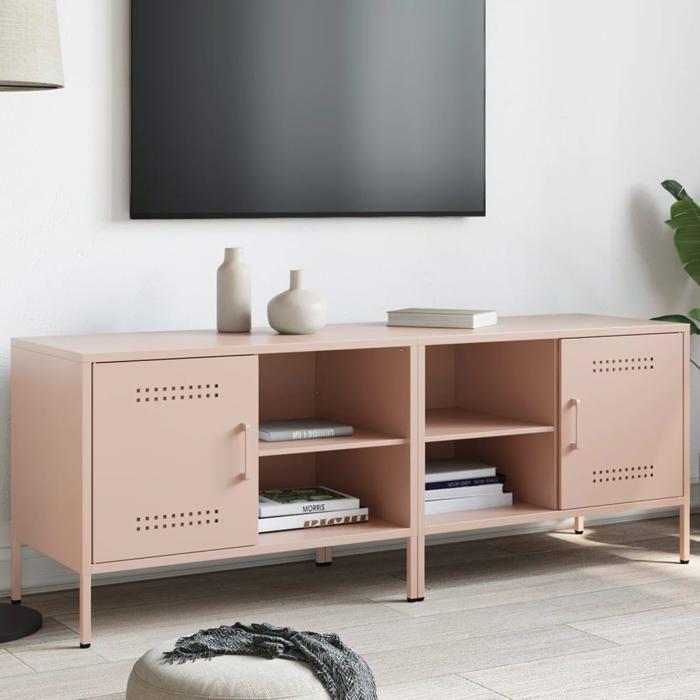 VidaXL Meubles TV 2 pcs rose 68x39x50,5 cm acier, support TV, buffet TV, meuble multimédia, banc TV, armoire hifi 842997