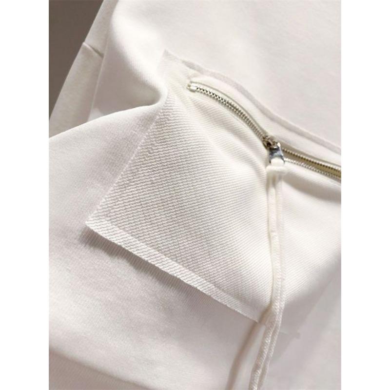 Autumn Round Neck Hoodies Women Loose Zipper Pocket Pullover Sweatshirts Long Sleeve Top