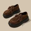 Fashion Retro Brown Faux Suede Thick Bottom Loafers Women Fashion Sewing Gemstone Designer Shoes Cozy Lace Up Derby Shoes Zapatos Mules