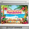 2D Luau Party Backdrop, Tropical Beach and Flowers for Kids Birthday Photoshoot