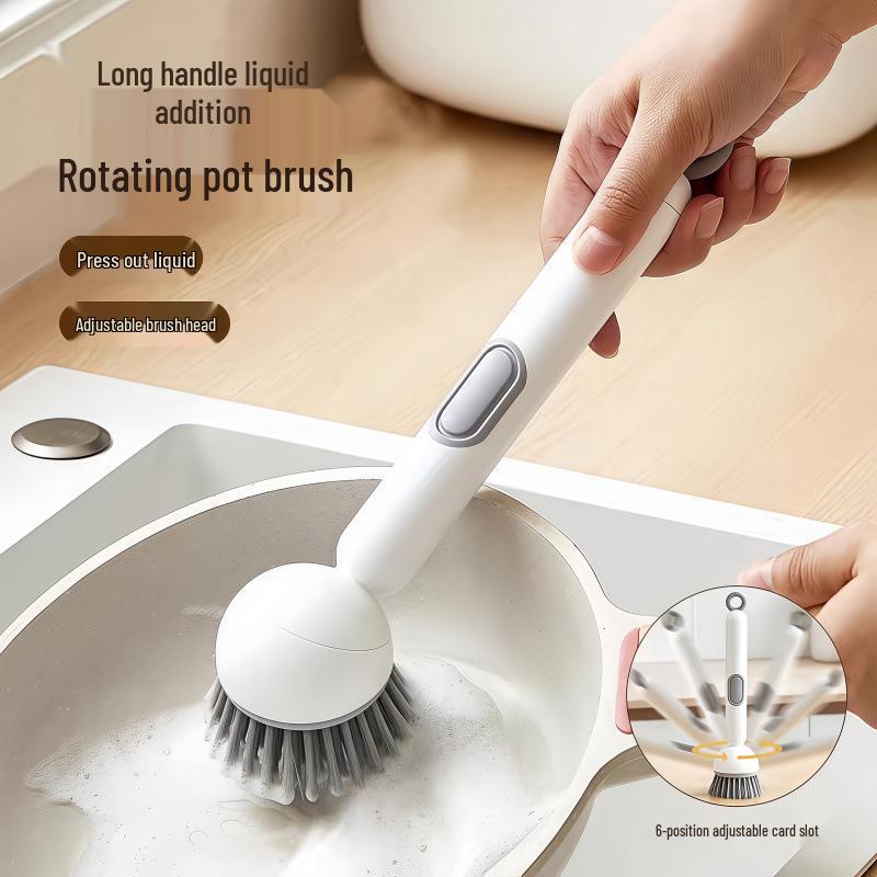 Long-Handled Rotating Pot Brush: Non-Stick, Non-Scratch, Multifunctional Kitchen Cleaning Tool