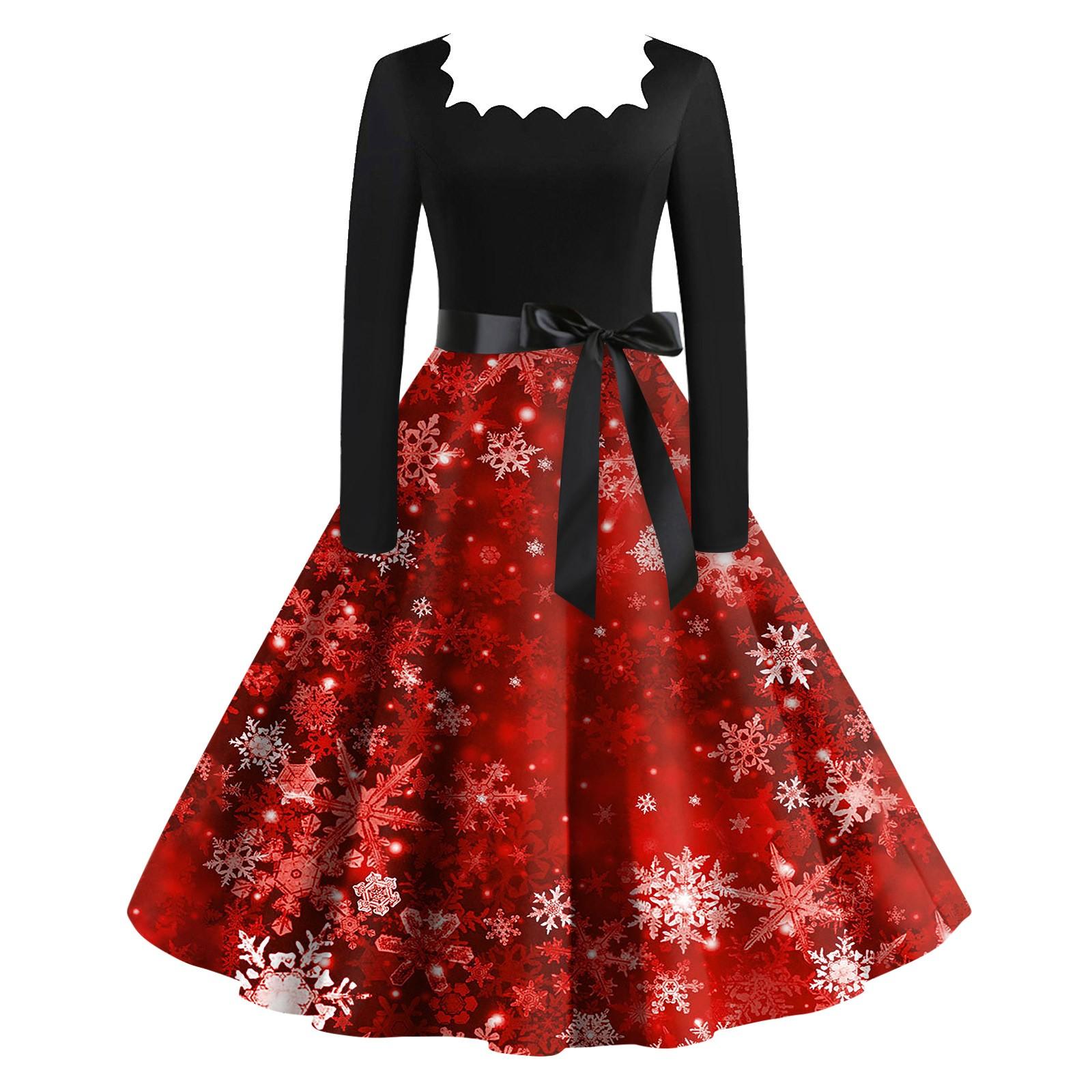 

Женские модные повседневные платья с квадратным вырезом и тонкими рождественскими принтами с длинными рукавами XXXXL разноцветный