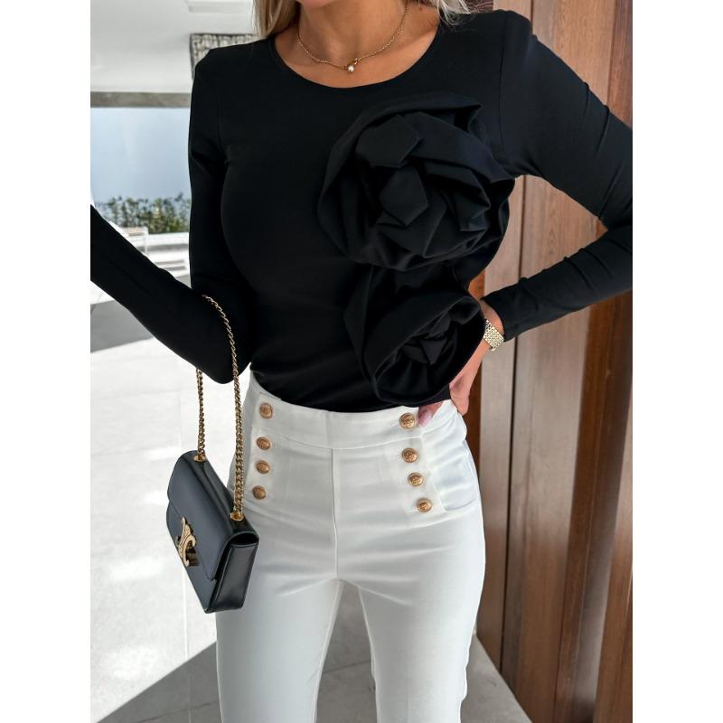 Long Sleeve Fitted Crew Neck Casual Shirt For Women