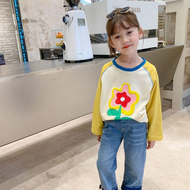 Girls Cotton Long Sleeve T Shirt Autumn Block Top For Kids Baby Comfortable Base Layer
