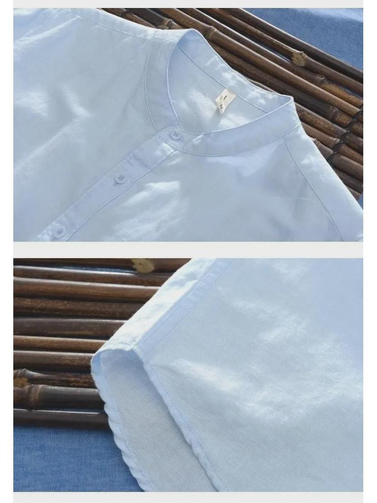 Men's Short-Sleeve Chinese-Style Linen Cotton Shirt - Casual Loose Fit