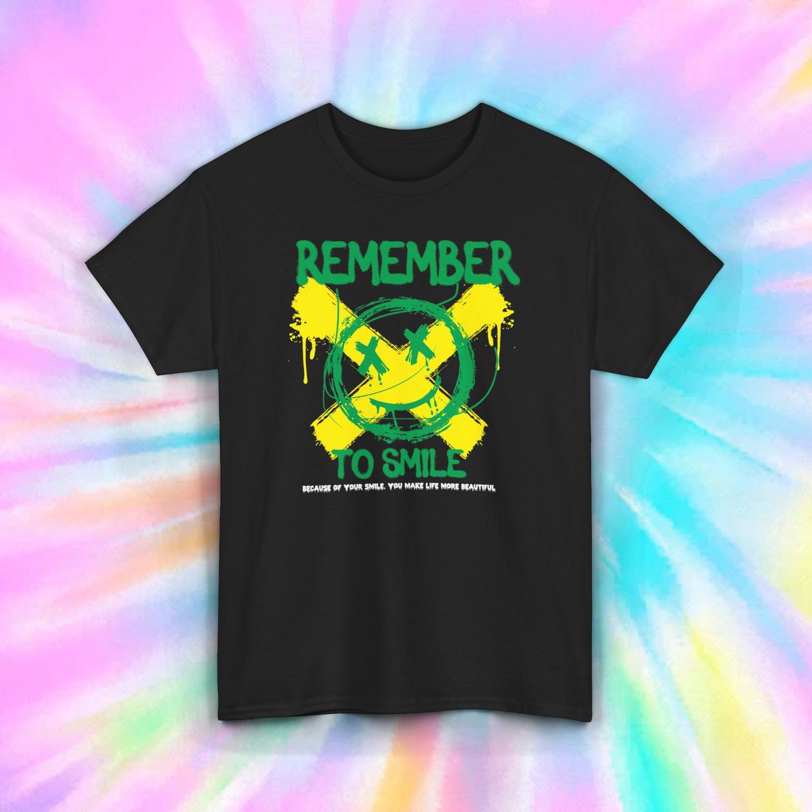 Remember to Smile T-Shirt Mens Womens Tees Top | Grunge Style Smiley Face Graphic Tee S-5XL 4XL