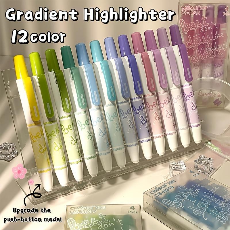 4er-Set Hochleistungs-Klick-Textmarker, 4 Farben, Farbverlauf Blau/Grün/Lila Marker, Leuchtmarker, Augenschonende Textmarker