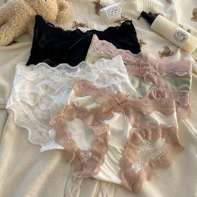 Damen Sexy Spitze Reine Baumwolle Schritt Antibakterielle Neue Satin Spitze Dreieck Unterwäsche